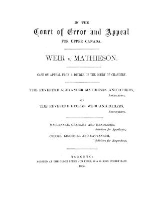 In the Court of error and appeal for Upper Canada, Weir v