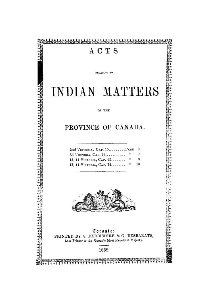 Acts relating to Indian matters in the province of Canada