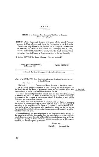 Return to an Address of the honourable the House of commons, dated 8 May, 1838, for return of the names and quality or station of the several persons (...)