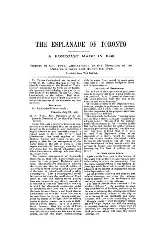 The esplanade of Toronto, a forecast made in 1853, report