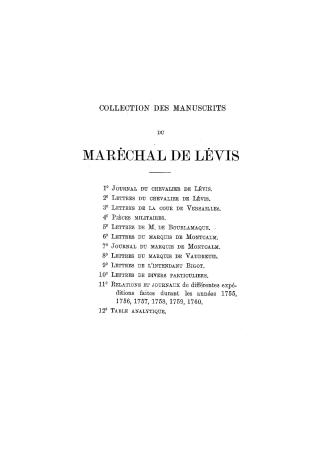 Table analytique de la collection des manuscrits du maréchal de Lévis