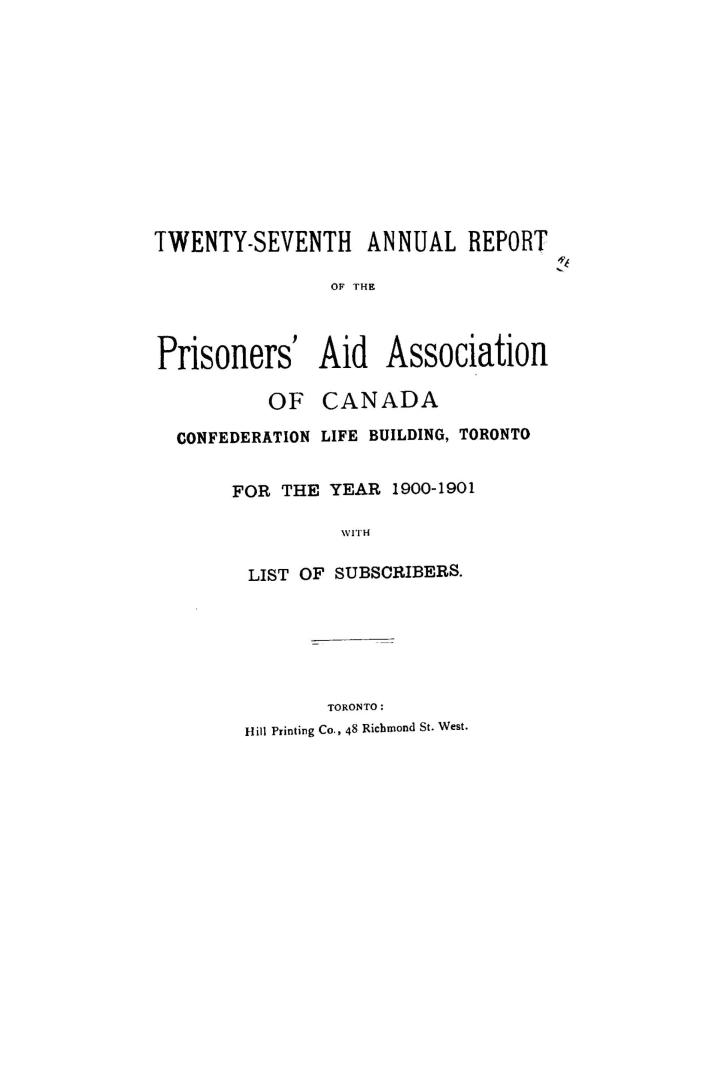Annual report of the Prisoners' Aid Association of Canada for the year