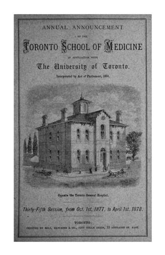 Annual announcement of the Toronto School of Medicine in affiliation with the University of Toronto