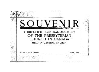 Souvenir, Thirty-fifth General Assembly of the Presbyterian Church in Canada, held in Central Church, Hamilton, Ont