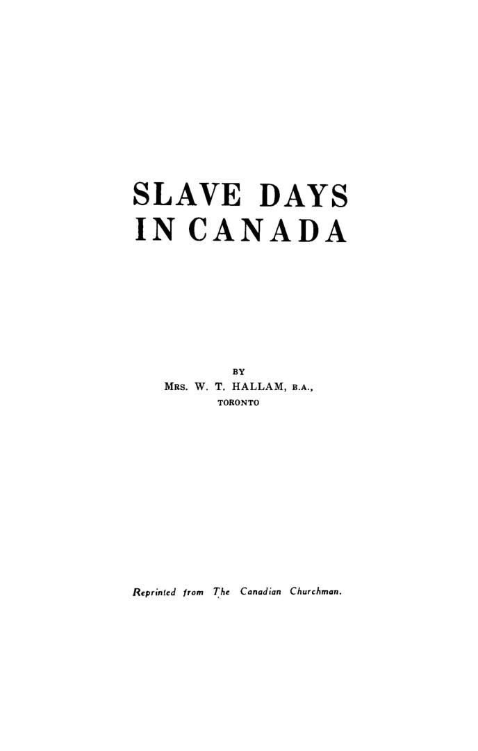 Slave days in Canada