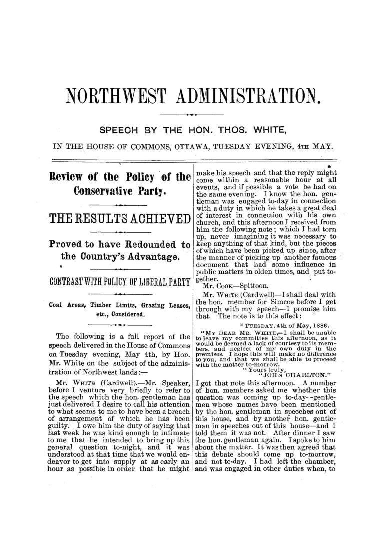 Northwest administration, speech