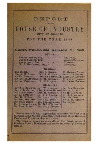 Report of the House of Industry, city of Toronto for the year 1885.