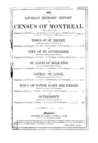 1891, Lovell's historic report of census of Montreal