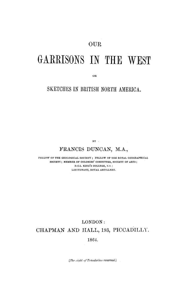 Our garrisons in the West, or, sketches in British North America