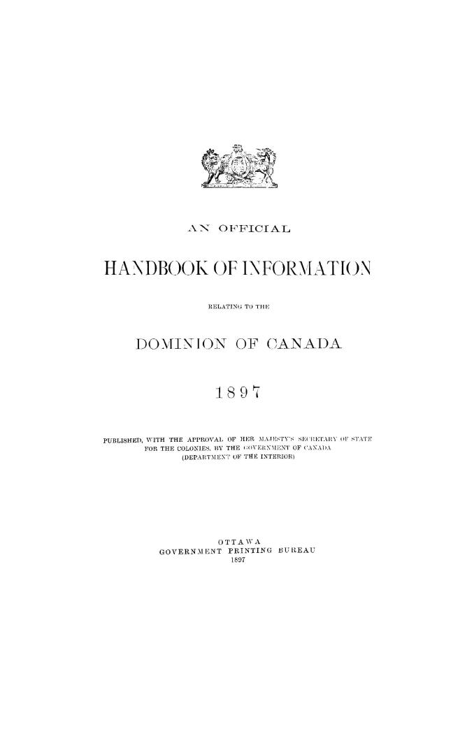 An official handbook of information relating to the Dominion of Canada 1897