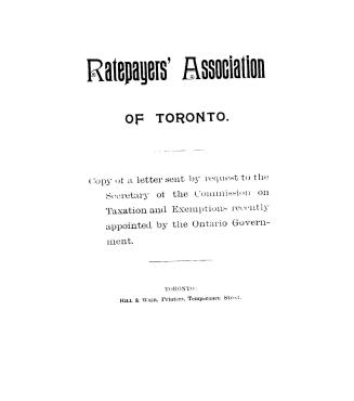 Copy of a letter sent by request to the secretary of the Commission on taxation an exemptions recently appointed by the Ontario government