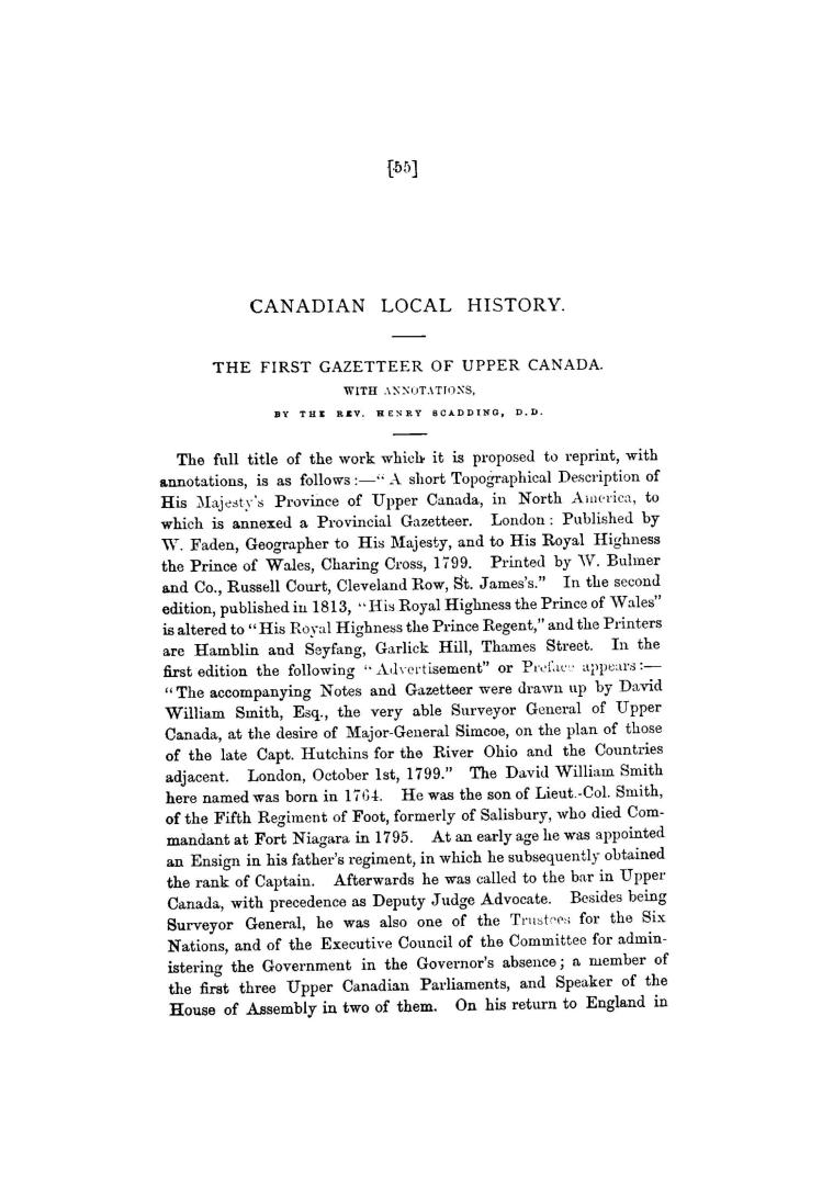 Canadian local history. The first gazetteer of Upper Canada
