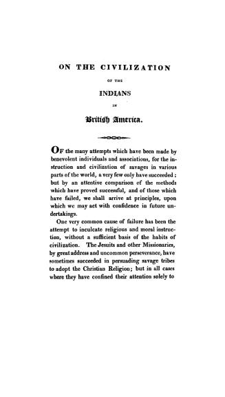 On the civilization of the Indians in British America