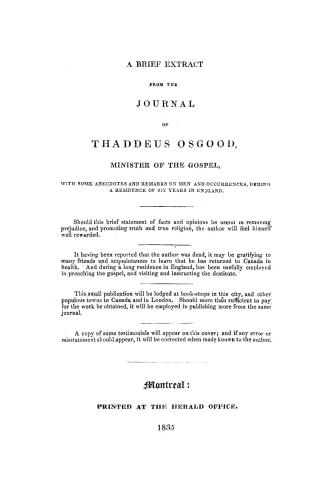 A brief extract from the journal of Thaddeus Osgood, minister of the Gospel, with some anecdotes during a residence of six years in England