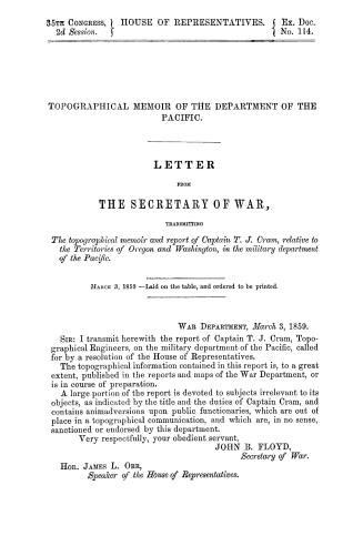 Letter from the Secretary of War, transmitting the topographical memoir and report of Captain T