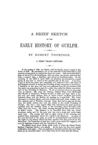 A brief sketch of the early history of Guelph
