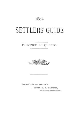 1894 settler's guide, province of Quebec