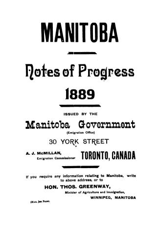 Manitoba, notes of progress, 1889