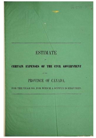 Estimate of certain expenses of the civil government of the Province of Canada