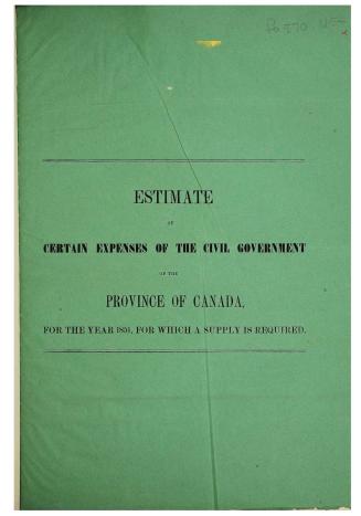 Estimate of certain expenses of the civil government of the Province of Canada