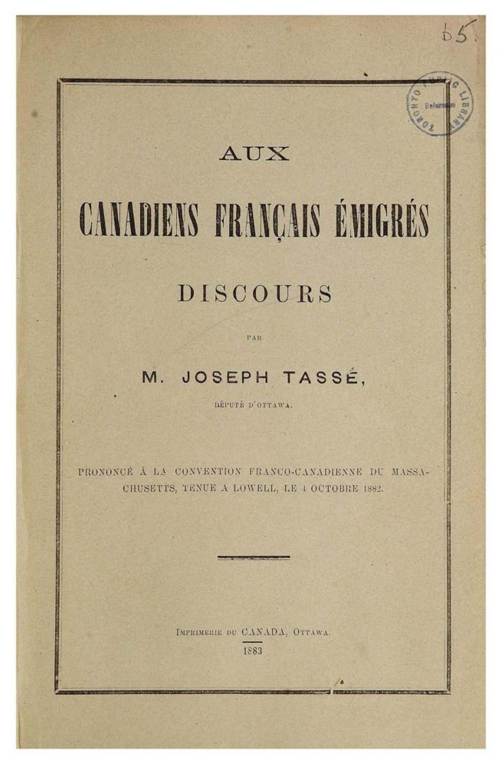 Aux Canadiens Français émigrés,