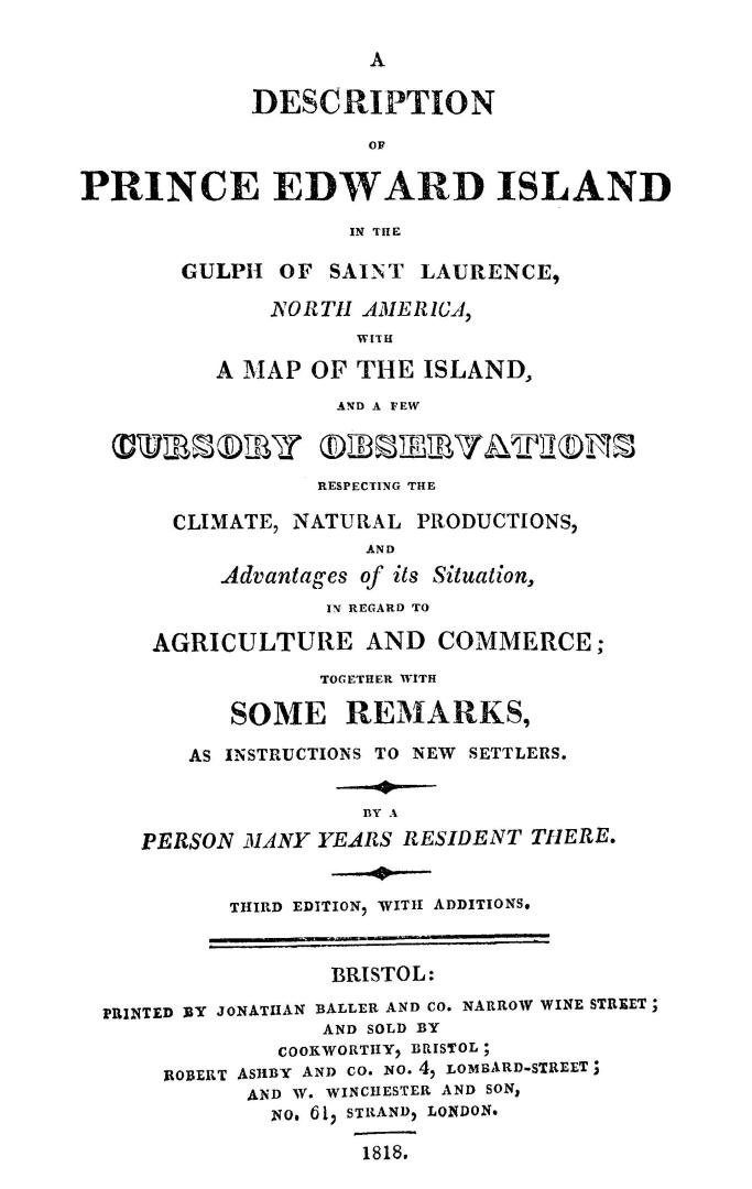A description of Prince Edward Island in the Gulph of Saint Laurence, North America