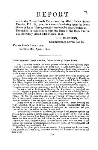 Report of Albert Pellew Salter, provincial land surveyor, upon the country bordering upon the north shore of Lake Huron
