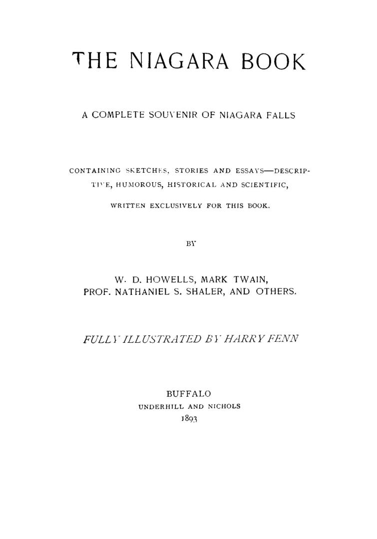 The Niagara book, a complete souvenir of Niagara Falls, containing sketches, stories and essays
