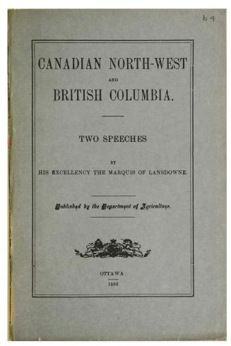 Canadian North-west and British Columbia, two speeches