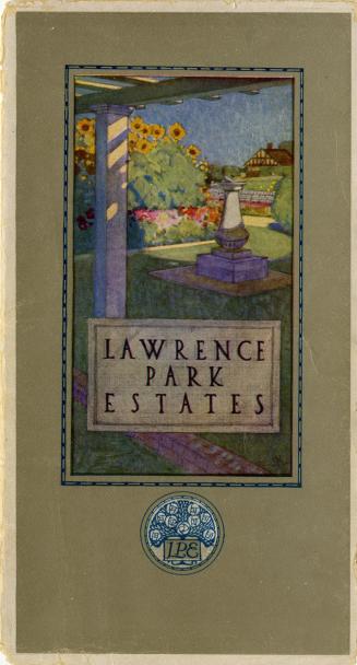 Book cover: A colourful drawing of a statue in a garden with the legend &quot;Lawrence Park Est ...