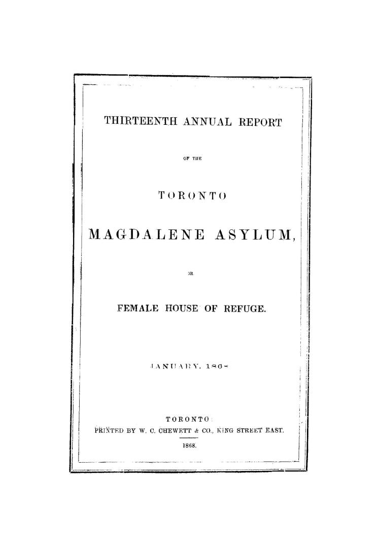 Annual report of the Toronto Magdalene Asylum, and Industrial House of Refuge for Females