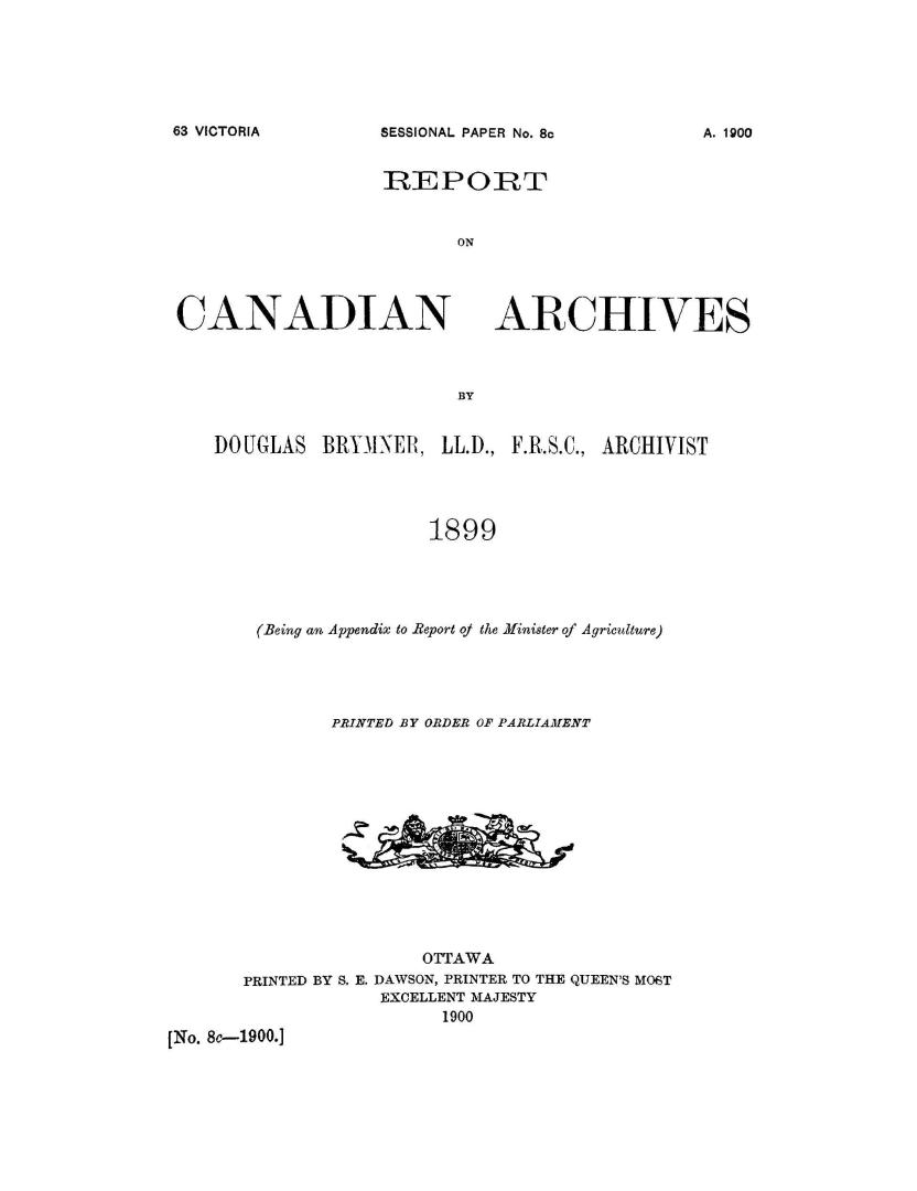 Report on Canadian Archives 1899