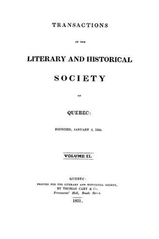 Transactions of the Literary and Historical Society of Quebec, volume II