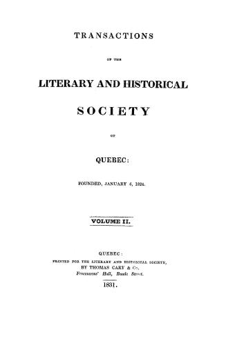 Transactions of the Literary and Historical Society of Quebec, volume II
