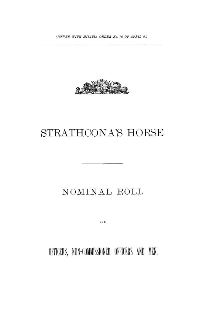 Strathcona's Horse: nominal roll of officers, non-commissioned officers and men