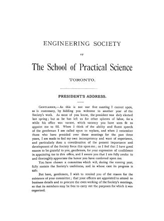 Engineering Society of the School of Practical Science Toronto: president's address 1892