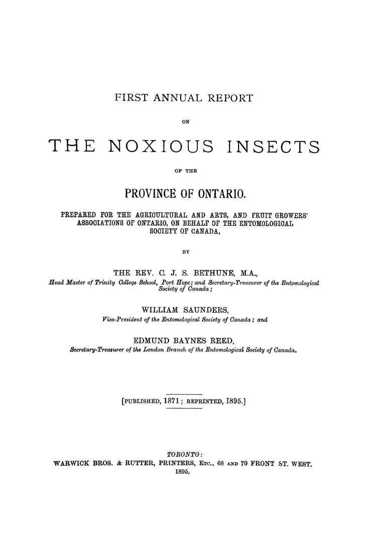 Annual report on the noxious insects of the province of Ontario