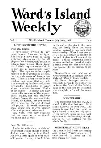 Ward's Island weekly, 1927-07-30