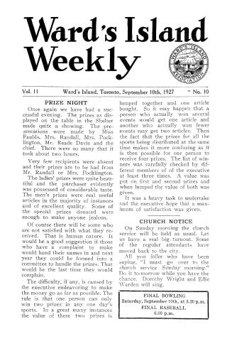 Ward's Island weekly, 1927-09-10