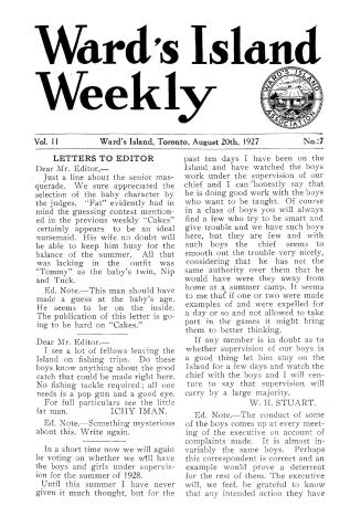 Ward's Island weekly, 1927-08-20