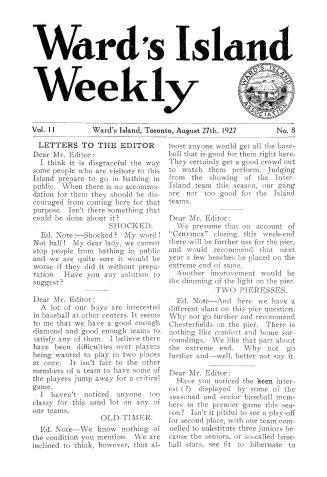 Ward's Island weekly, 1927-08-27