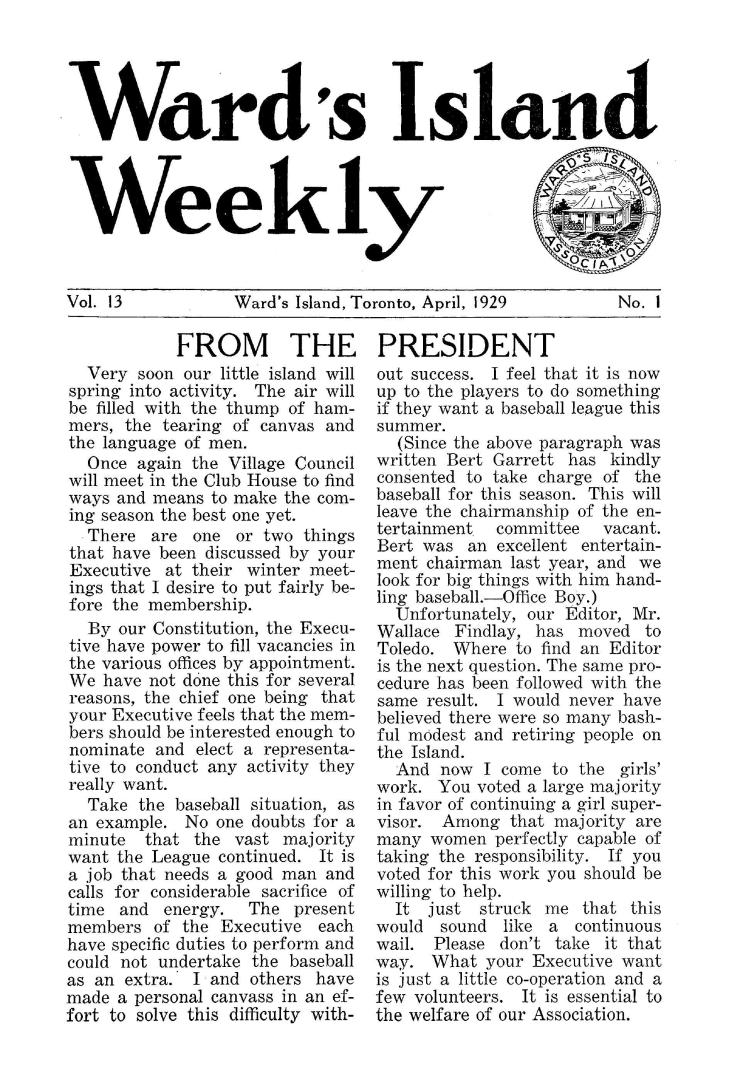Ward's Island weekly, 1929-04