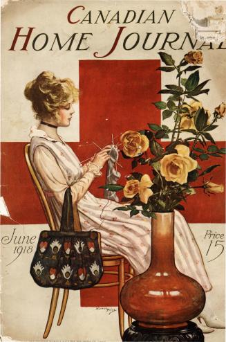 Magazine cover: The background is a red cross on a white field. In the midground, a young woman ...