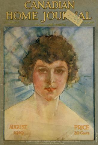 Magazine cover: A stylized watercolour of a short-haired person, perhaps a woman, painted as a  ...