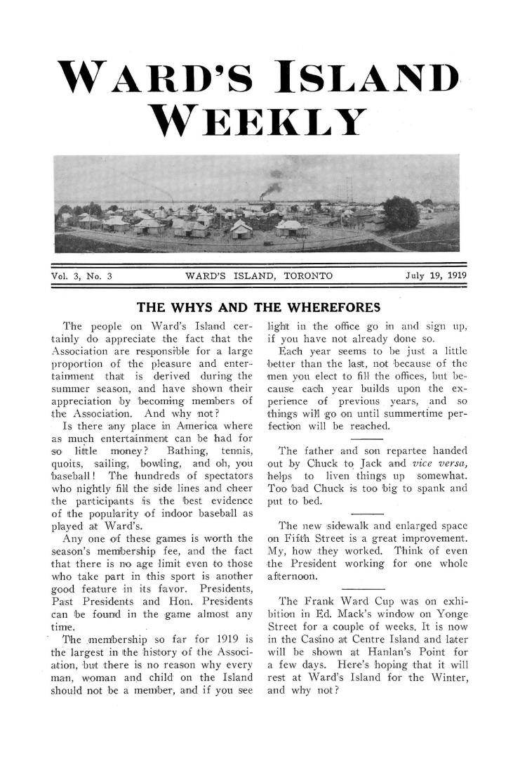 Ward's Island weekly, 1919-07-19