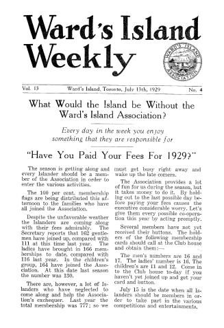 Ward's Island weekly, 1929-07-13