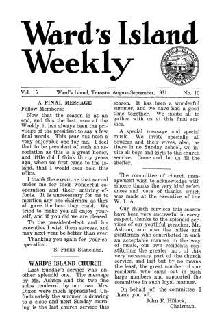 Ward's Island weekly, 1931-08/09