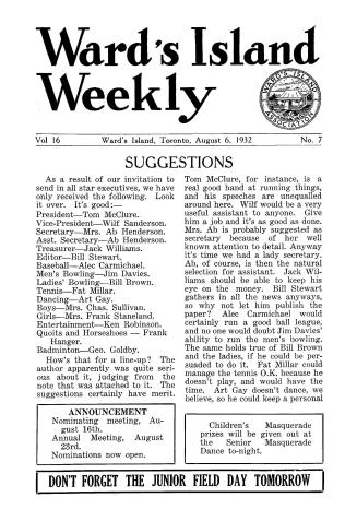 Ward's Island weekly, 1932-08-06