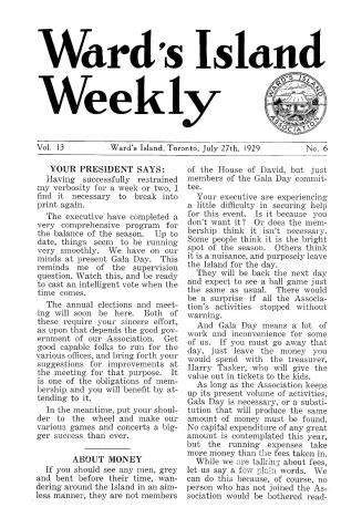 Ward's Island weekly, 1929-07-27