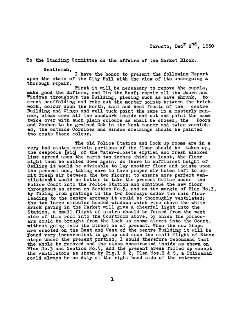 Old City Hall report, 1850